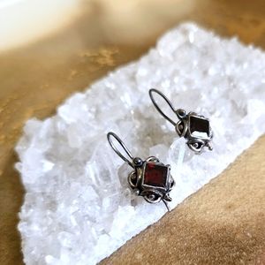 Garnet Sterling Silver Dainty Drop Earrings
